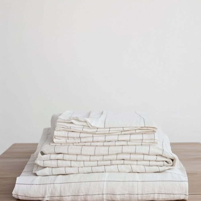 Komplet pościeli lnianej z poszewkami na poduszki - ołówkowy pasek