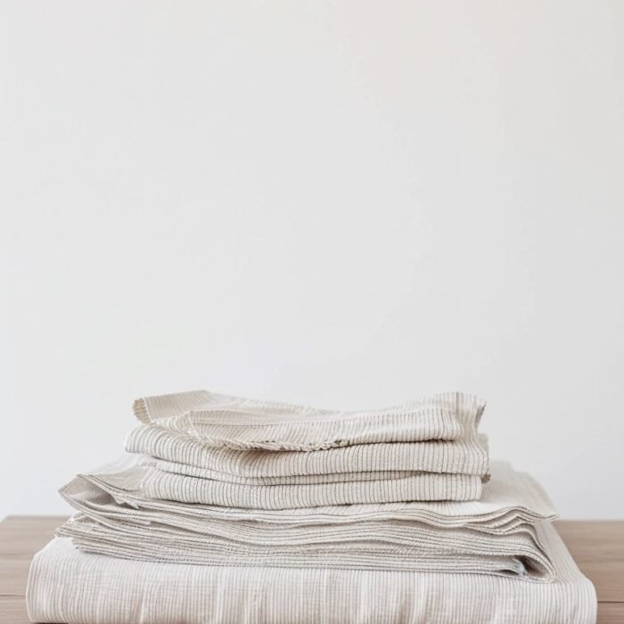 Komplet pościeli lnianej z poszewkami na poduszki - w prążki