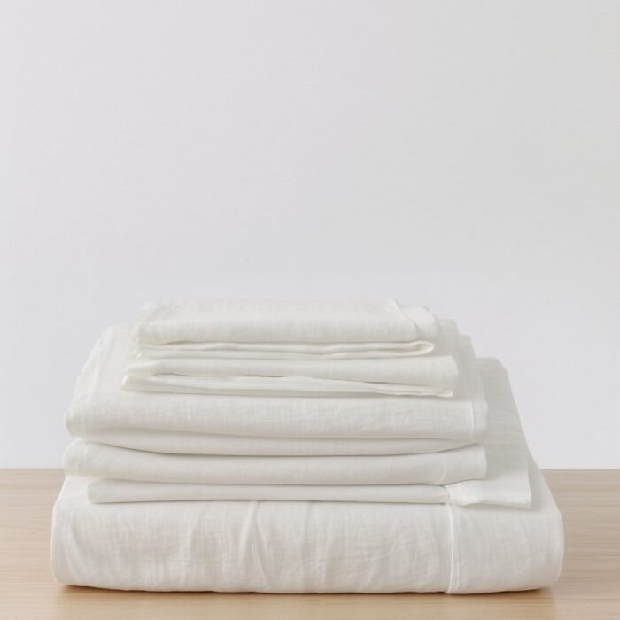 Komplet pościeli lnianej z poszewkami na poduszki - kość słoniowa